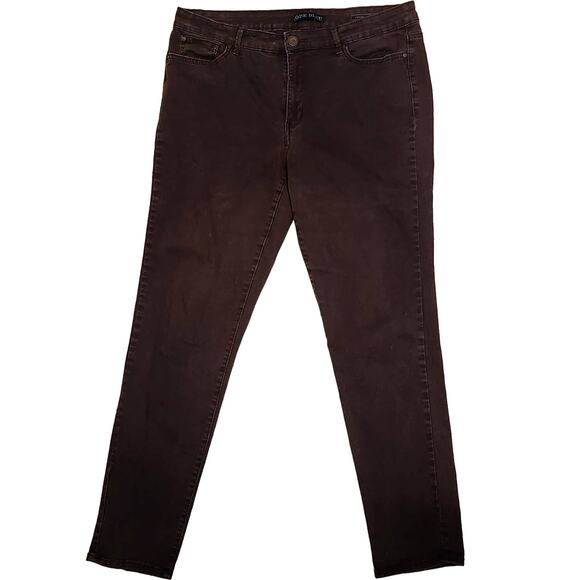 Code Bleu Women's Brown Jean-Type Pants Skinny Straight-Leg 5-Pocket Stretch 16 - Picture 1 of 7